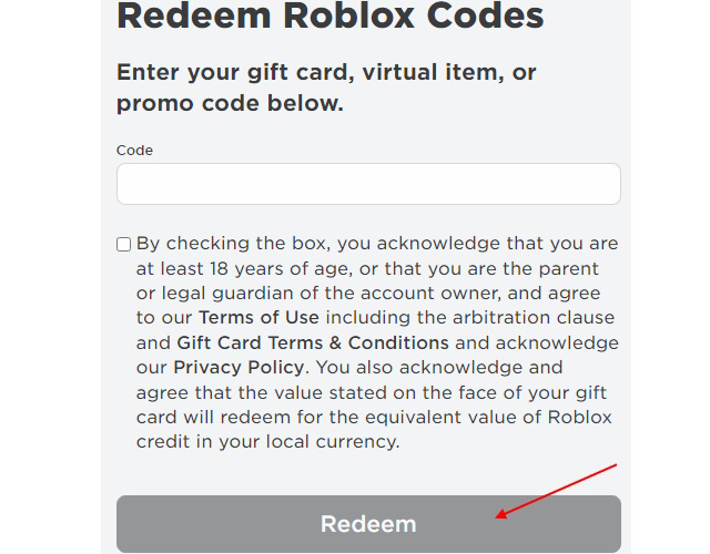 Redeem gift card code