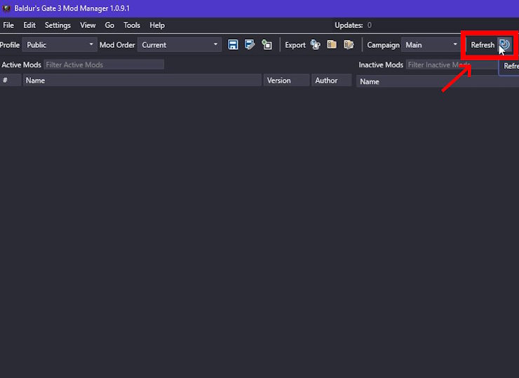 Refreshing the mod manager to detect the files