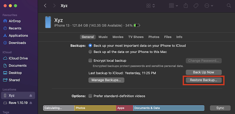 Restore iPhone backup from Mac