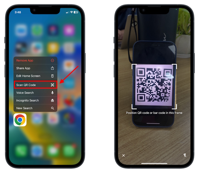 Scan a QR Code on iPhone using Google Chrome app