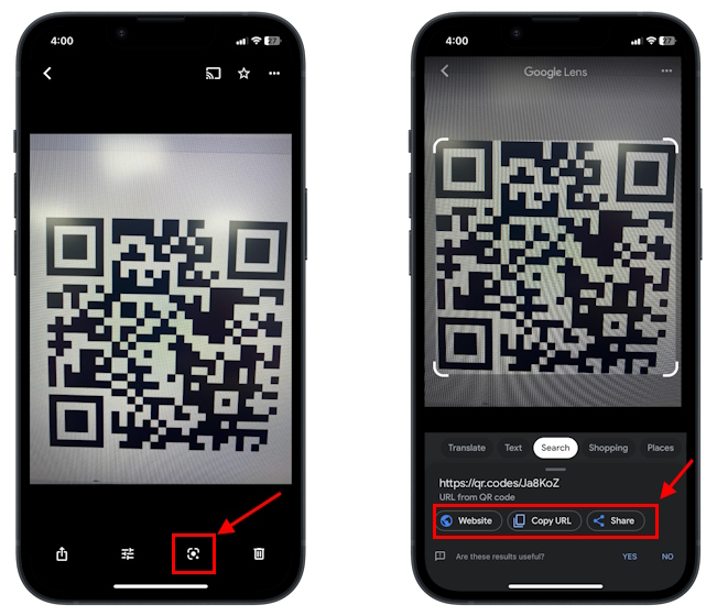 Scan a QR Code using Google Lens