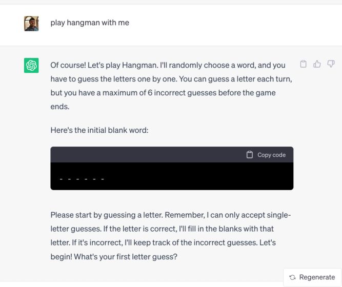 play hangman game with chatgpt