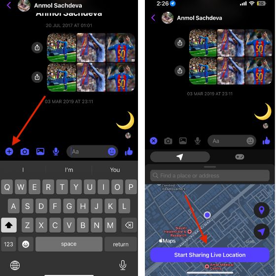Share iPhone location on Messenger