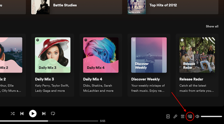 Spotify Connect icon in web player