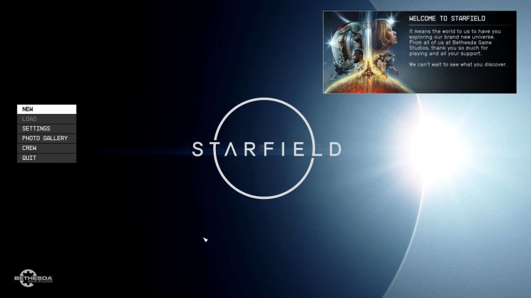 Starfield menu screen