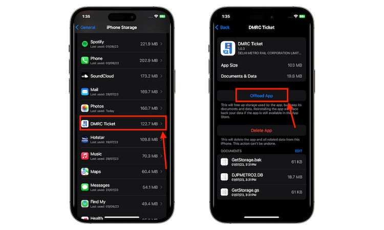 Steps to offload an app on iPhone