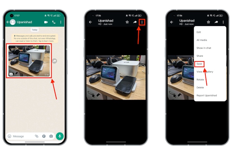 steps to save HD photos received on WhatsApp to gallery
