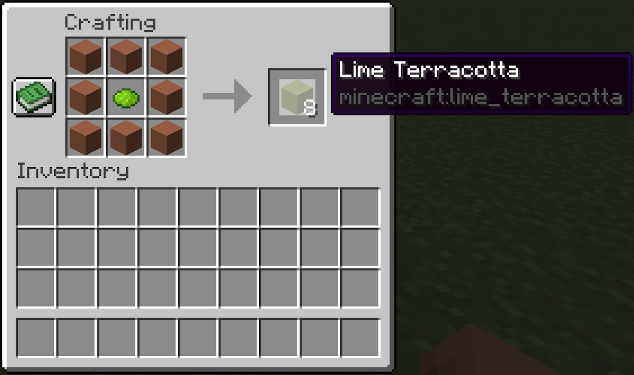 Crafting colored terracotta in Minecraft