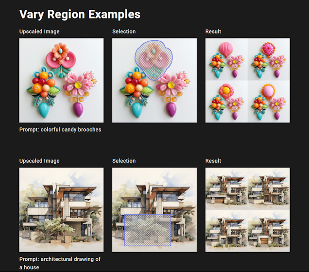 The Vary (Region) image imprint tool of Midjourney in action