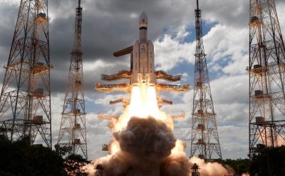 This image is representative of the launch of the Chandrayaan-3 mission by ISRO