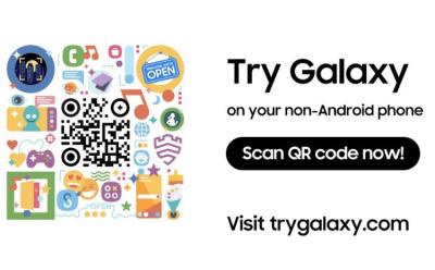 This image represents the Try Galaxy app that allows iPhone users to experience Samsung's foldable smartphones