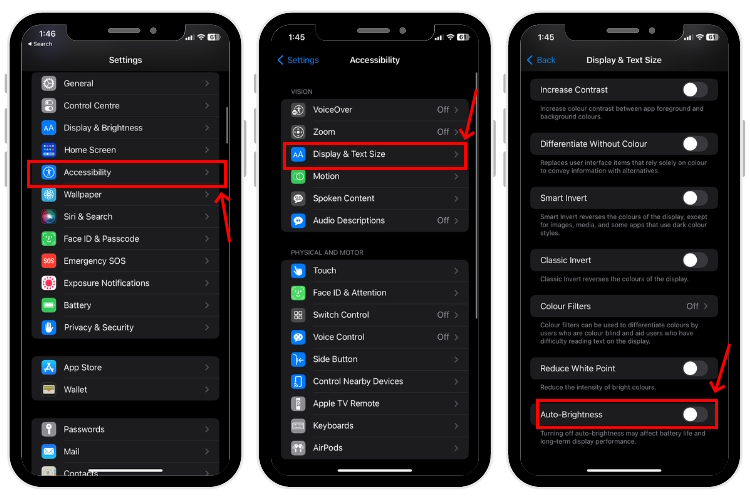 Turn Off Auto-brightness via Settings on iPhone