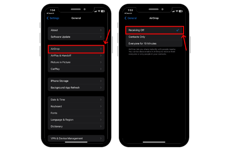 Turn off AirDdrop via Settings
