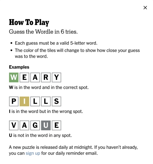 A screenshot of Wordle Rules 