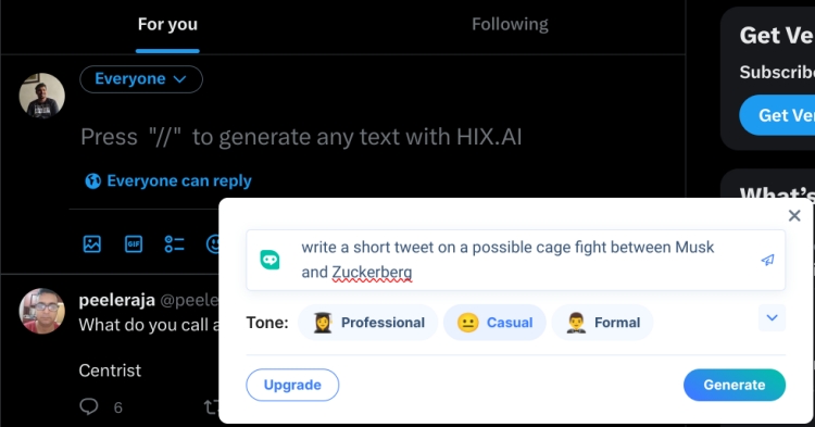 write twitter posts with HIX AI