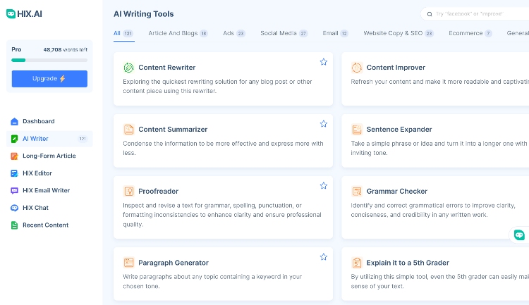 HIX AI writing tools