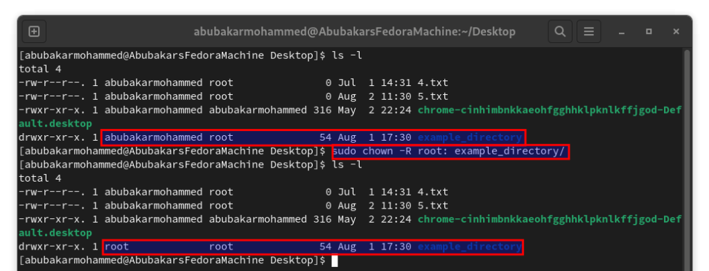 changing directory owner to root