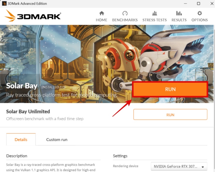 how to launch 3dmark solar bay benchmark