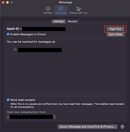 iMessage Settings on Mac