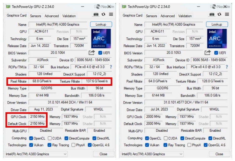 Intel Arc A380 New Driver Update Comparison To Old Driver