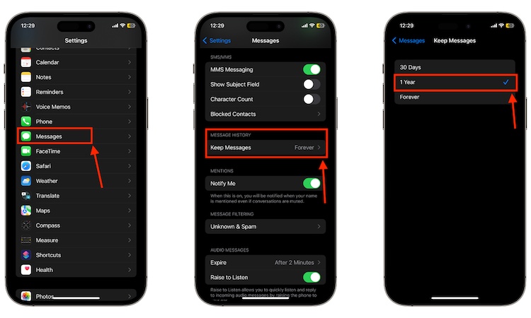 message app settings on iPhone