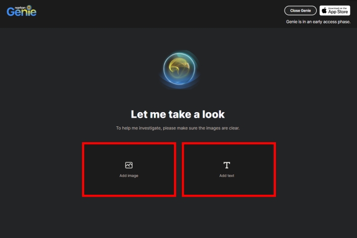 Selecting Image or Text in Norton Genie AI tool