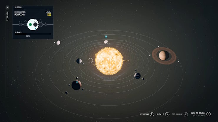 imagem oficial de um sistema estelar com planetas em Starfield