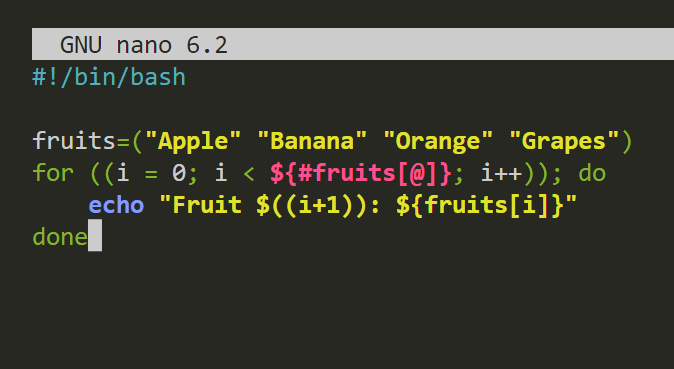 bash script with for loop to print all elements in an array