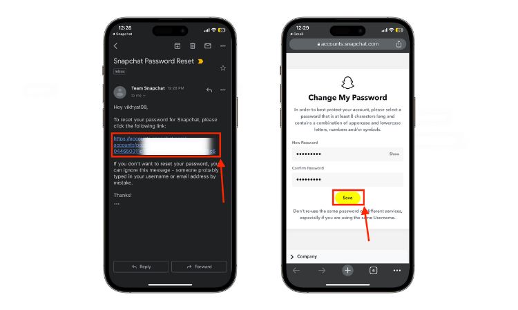 Reset Snapchat password