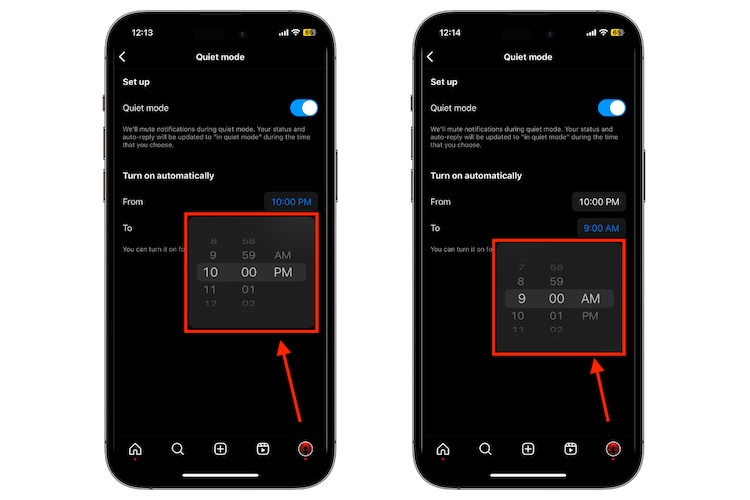 scheduling quiet mode on Instagram