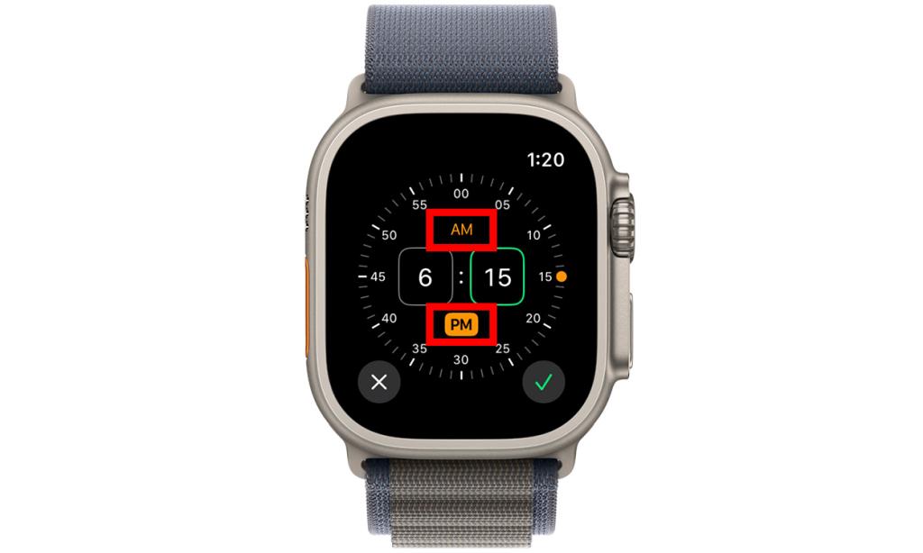 Choose AM or PM in the alarm options to set alarm in Apple Watch