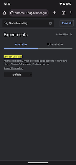 smooth scrolling chrome flag