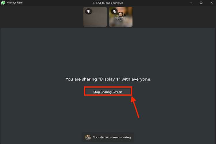 step to stop screen sharing on WhatsApp desktop app