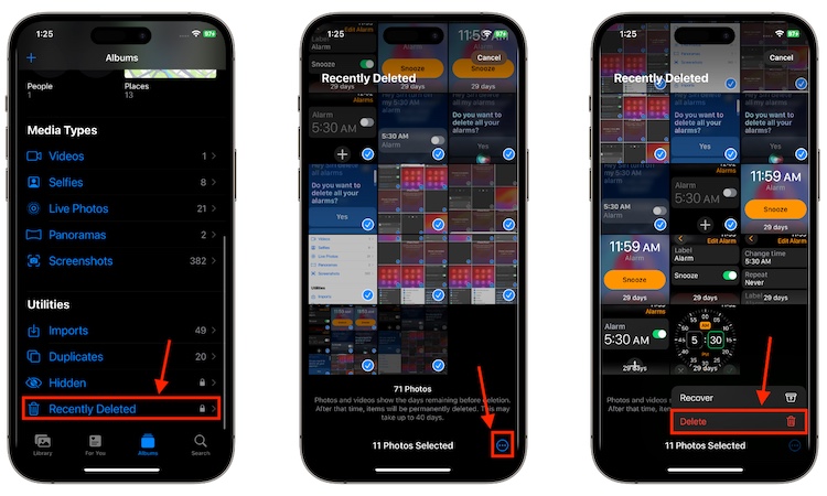 steps to delete recently deleted photos on iPhone