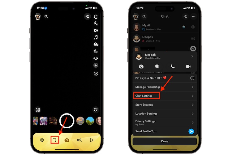 Steps to access chat settings on Snapchat