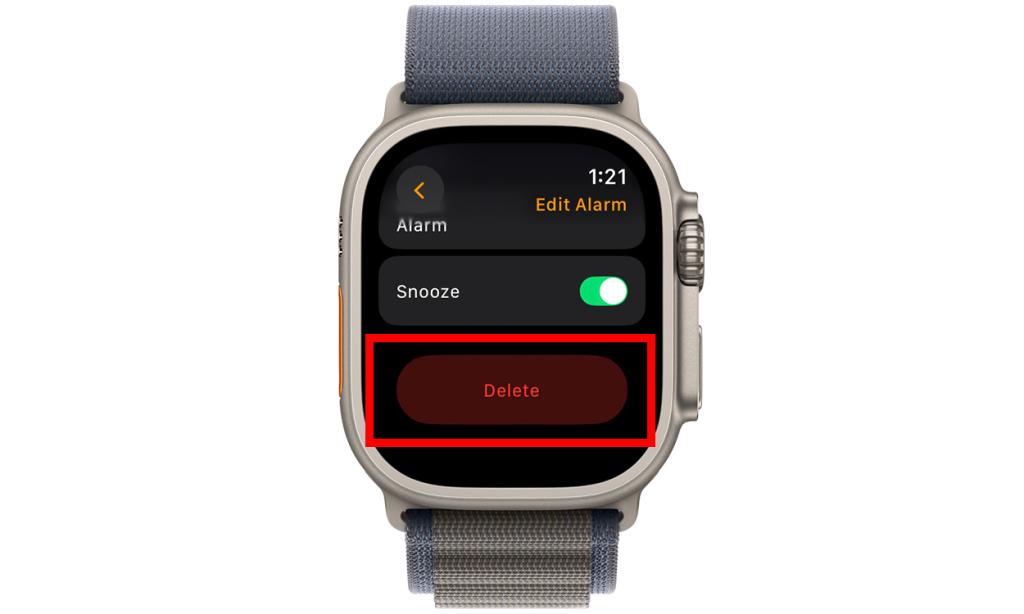 Delete button to delete an alarm on the watch