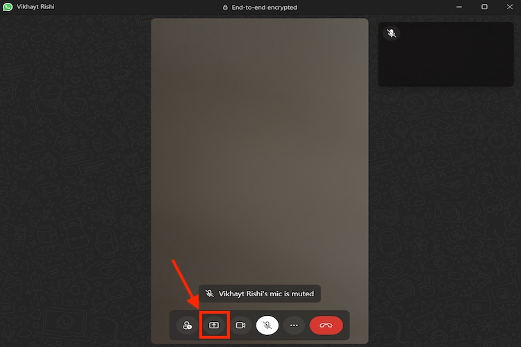 video calling screen on whatsapp desktop