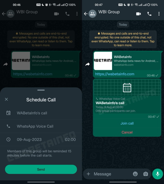 WhatsApp-Anrufplanungstest
