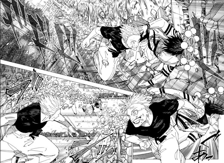 Gojo thrashing Sukuna in chapter 231 of JJK.