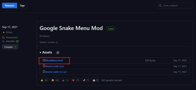 google snake menu mod github page