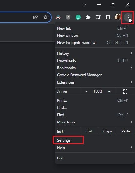 open chrome menu and settings