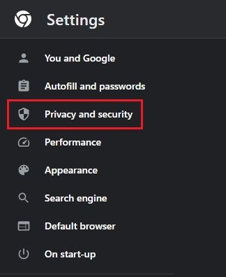 open privacy and security menu in chrome
