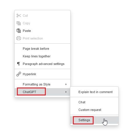 open chatgpt settings in onlyoffice