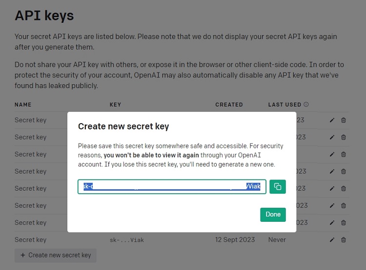 generate API key from OpenAI