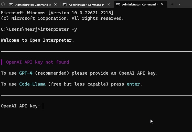 run open interpreter without permission