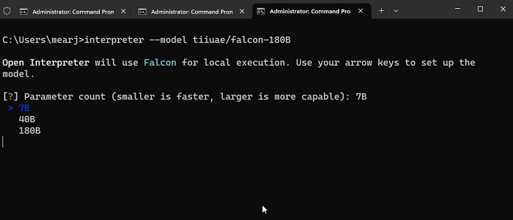 choose a different local model in open interpreter