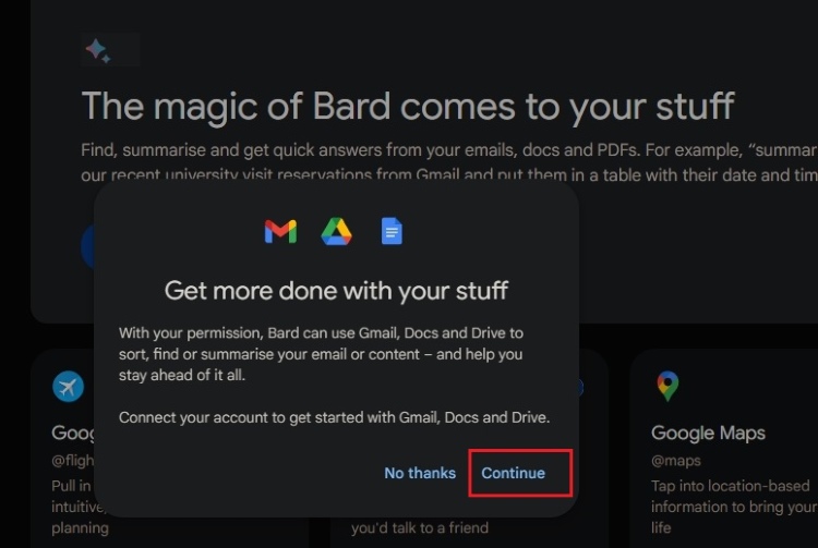 connect google services to bard