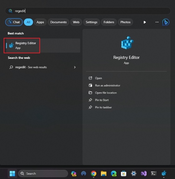 open the registry editor on windows 11