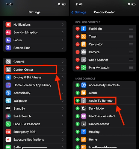 Add Apple TV remote to iPhone's control center