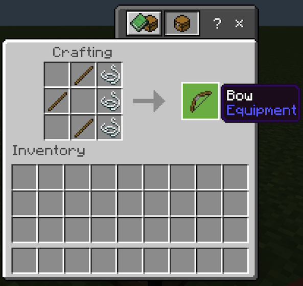 Crafting recipe for a bow in Minecraft